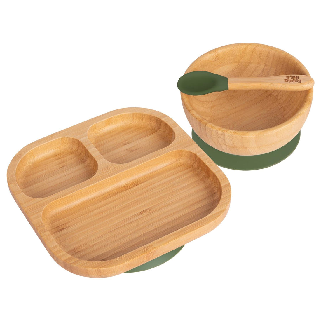 Square Divided Bamboo Suction Dinner Set - Olive