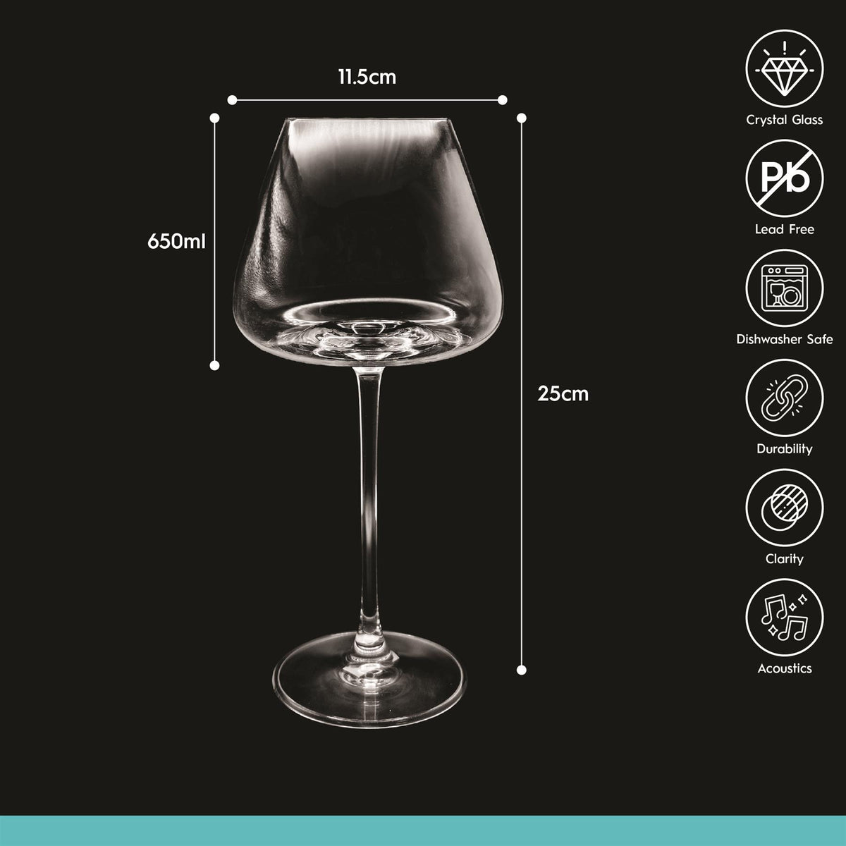 650ml Dulwich Crystal Red Wine Glasses - Pack of 6
