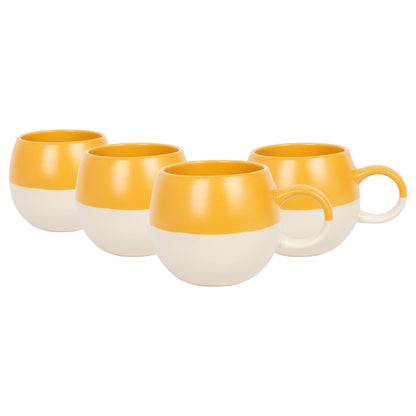 340ml Mustard Colour Block Stoneware Sphere Mugs - Pack of Four