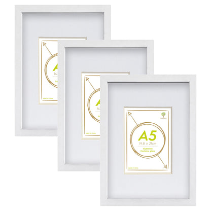 A4 (8" x 12") Photo Frames with A5 Mounts - White - Pack of 3
