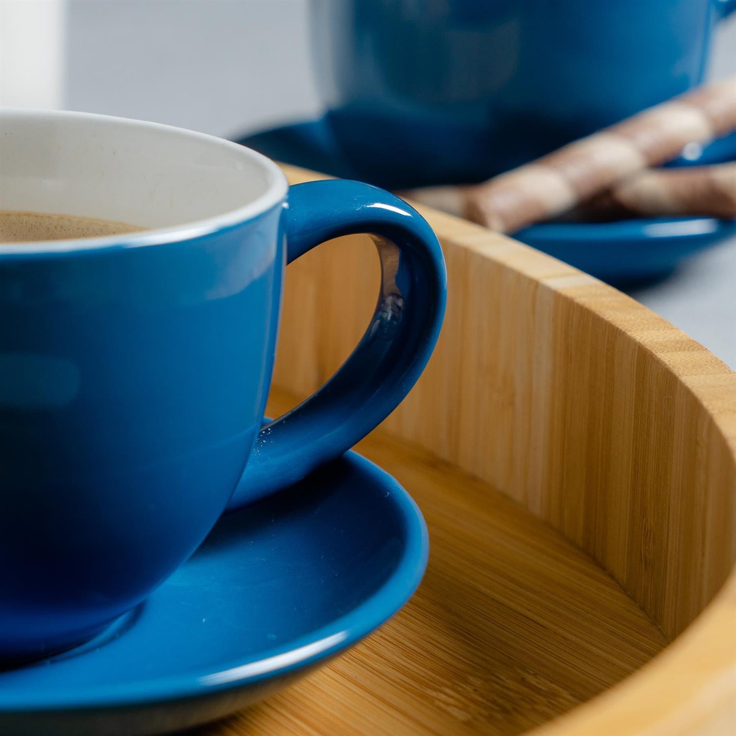 250ml Blue Cappuccino Cups &amp; Saucers - Pack of Six