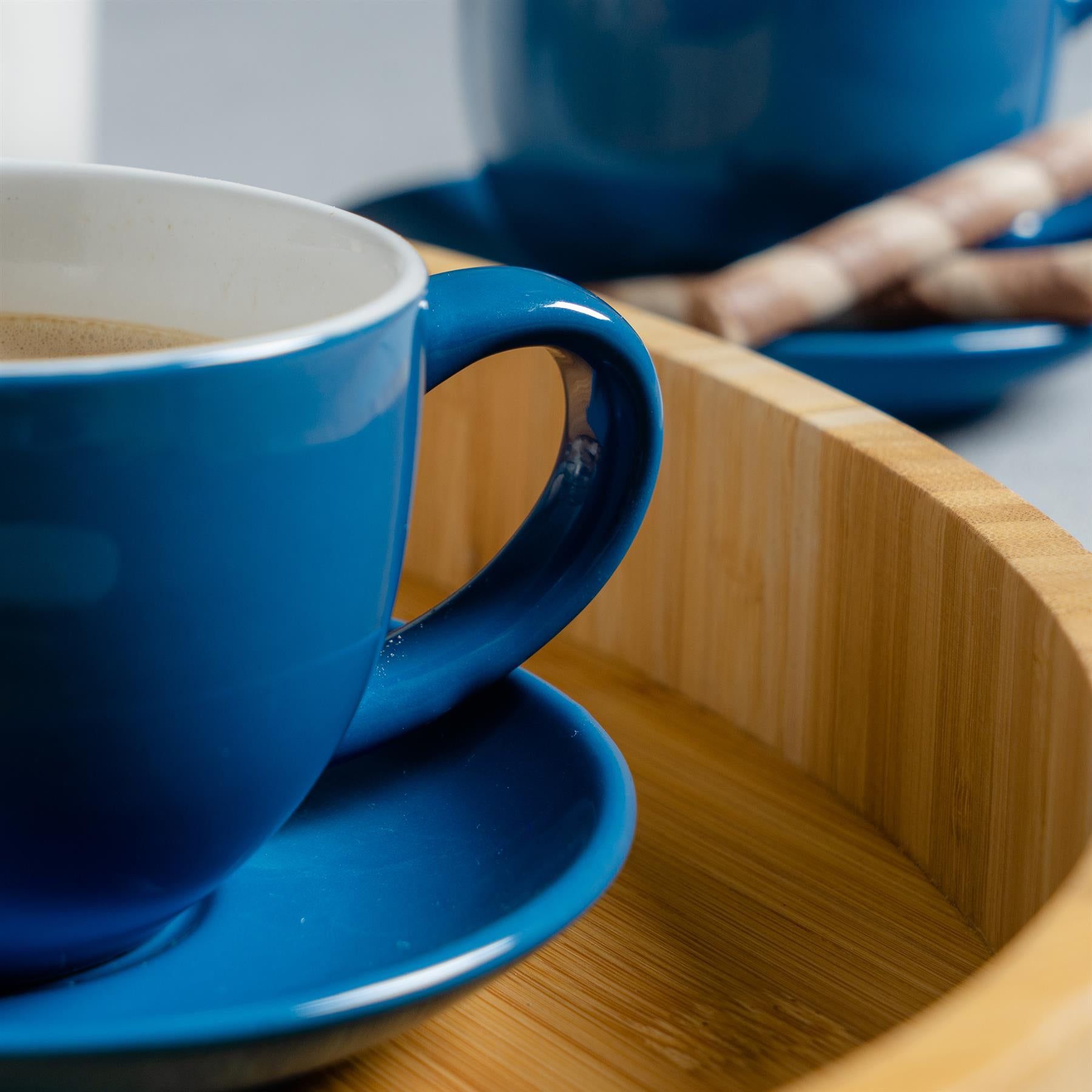 250ml Blue Cappuccino Cups &amp; Saucers - Pack of Six