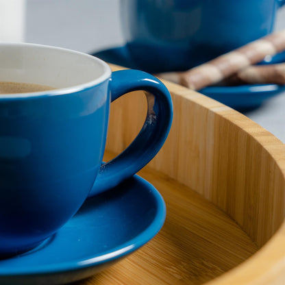 250ml Blue Cappuccino Cups &amp; Saucers - Pack of Six