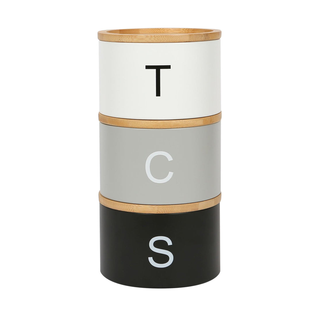 3pc Stacking Tea Coffee Sugar Monochrome Canister Set with Bamboo Lids