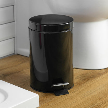 3L Black Round Stainless Steel Bathroom Pedal Bin