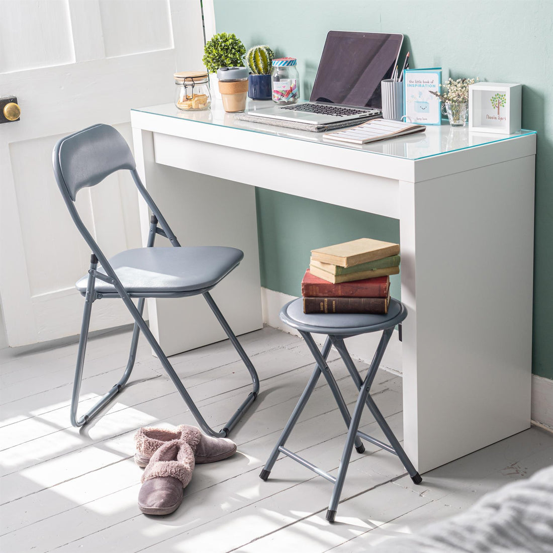 Grey Padded Folding Stool