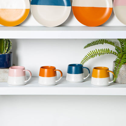 370ml Orange Colour Block Flecked Stoneware Belly Mug