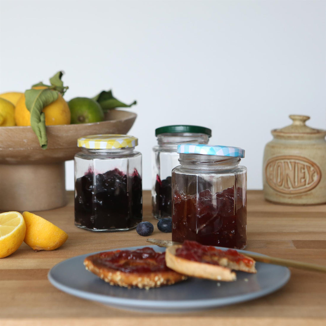 250ml Hexagonal Glass Jam Jars with Gold Lids - Pack of 6