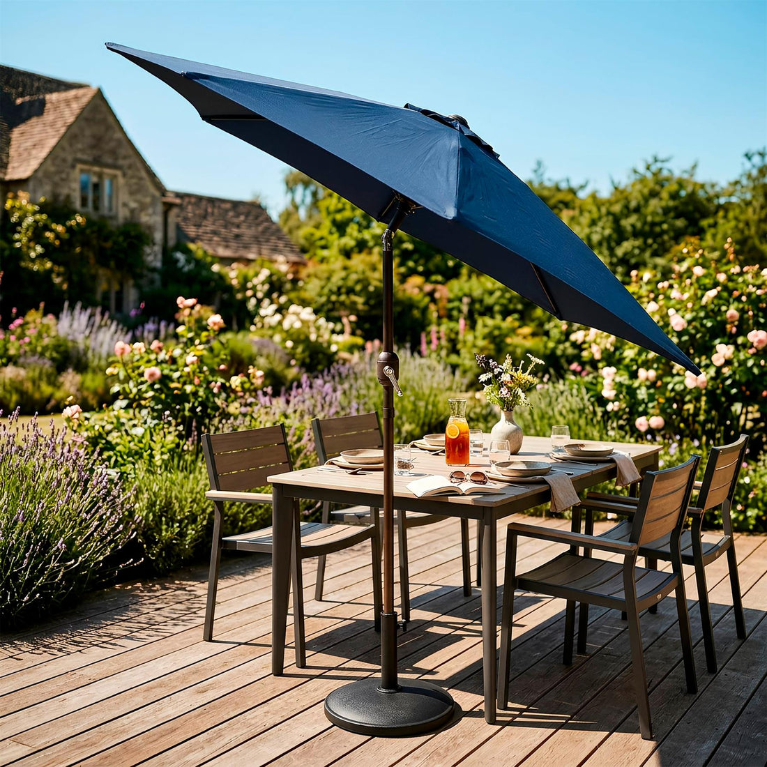 2.7M Tilting Garden Parasol and Base Set - Navy