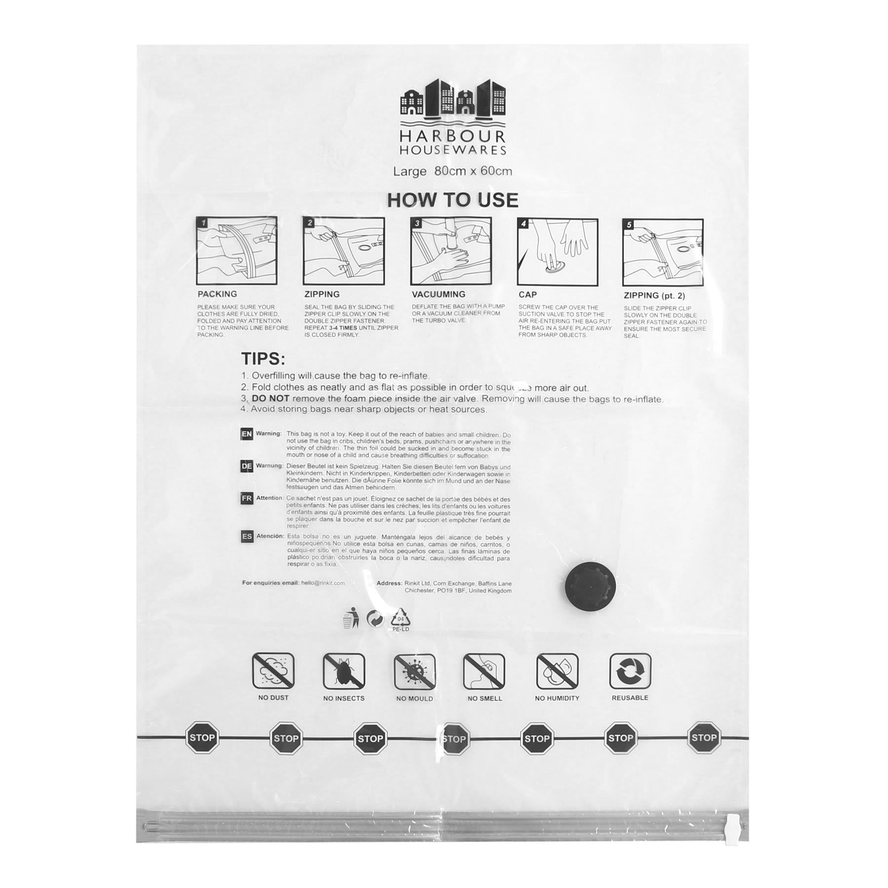 Vacuum Storage Bags with Hand Pump - 3 Sizes - White - Pack of 15