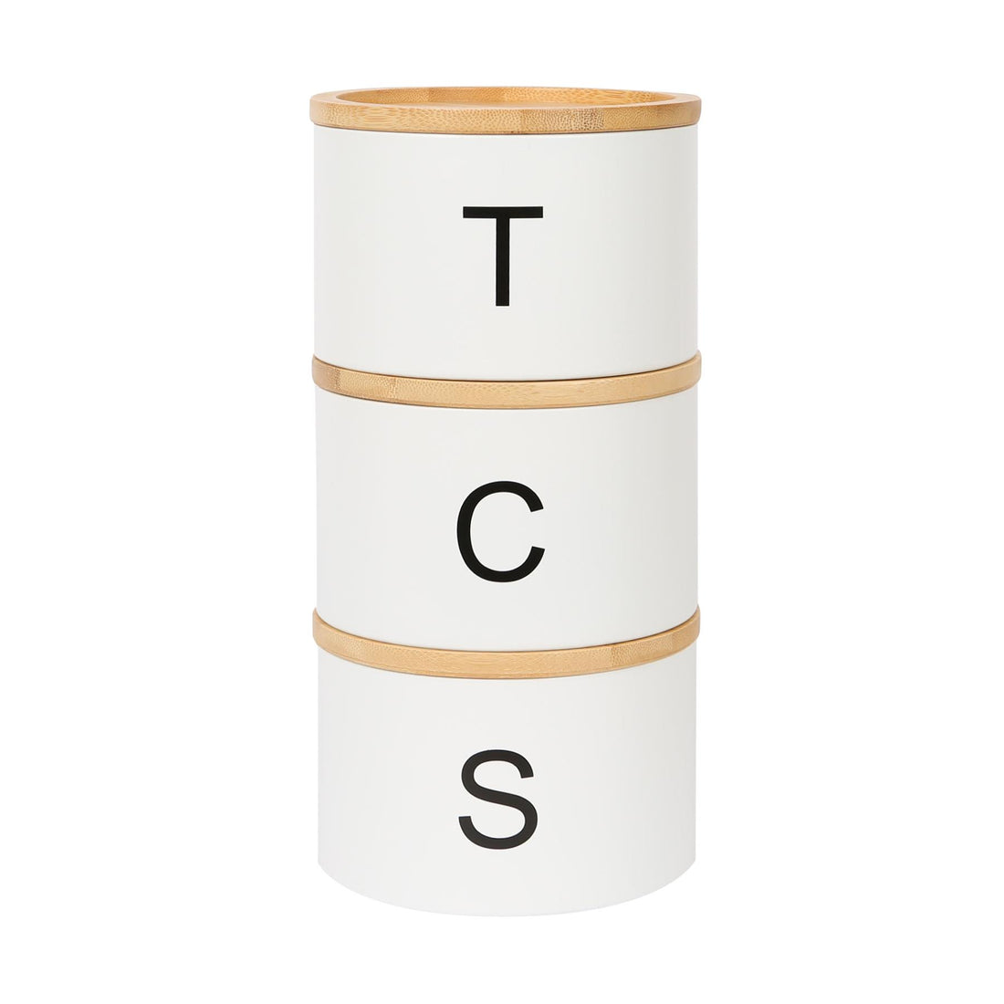 3pc Stacking Tea Coffee Sugar White Canister Set with Bamboo Lids