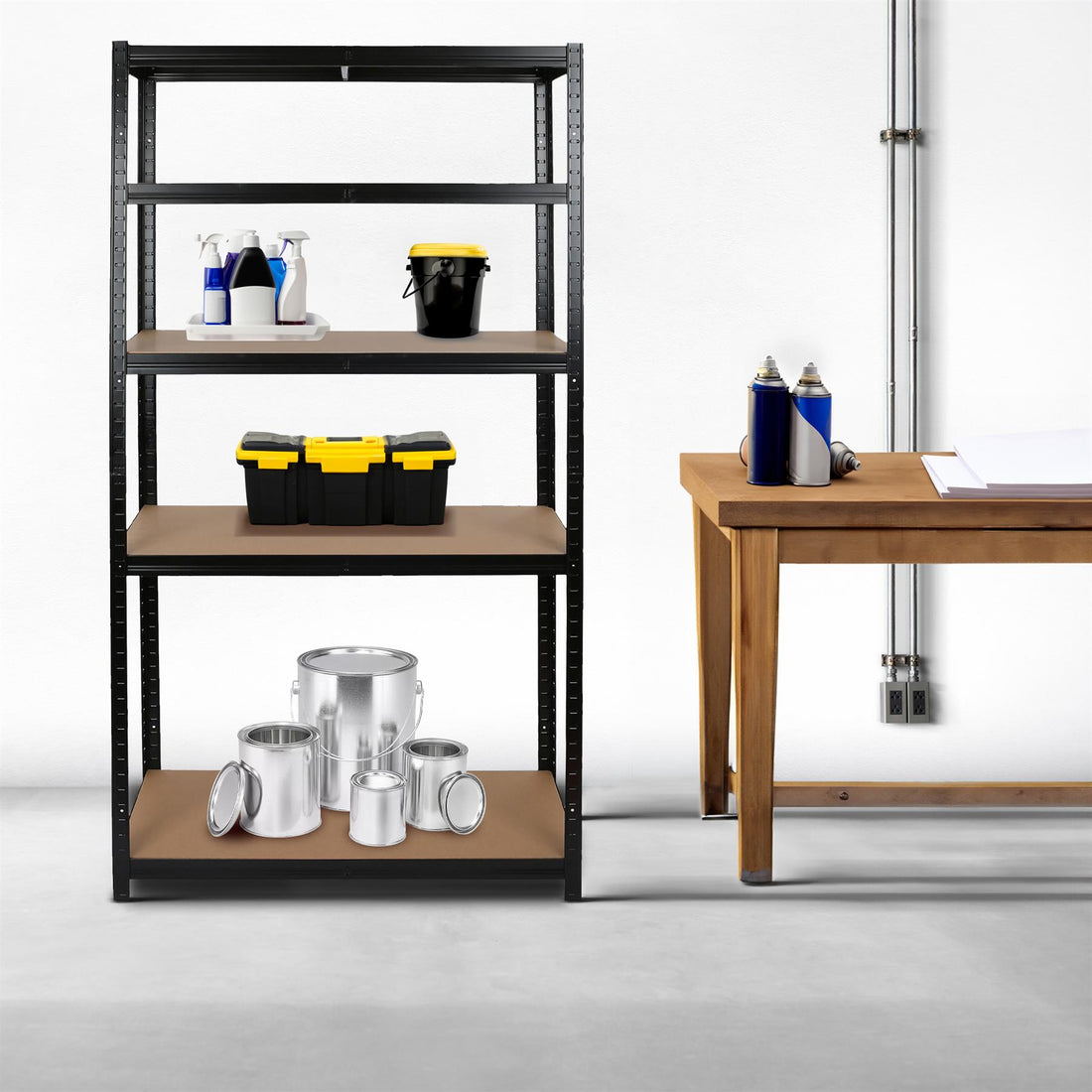 2pc 5-Tier Matt Black Galvanised Steel Garage Shelving Units Set - 75cm x 30cm x 150cm