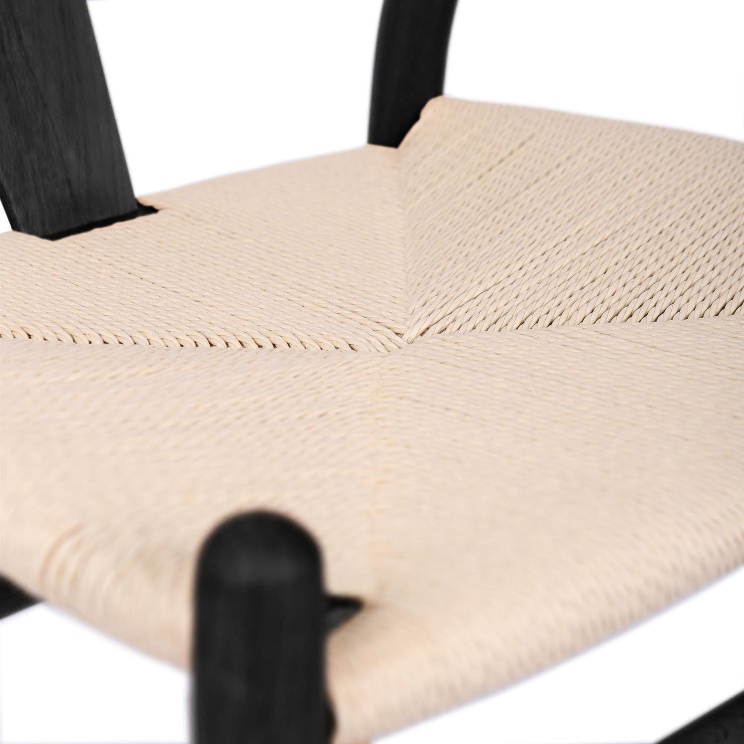 Black Wooden Wishbone Dining Chair with Beige Weave