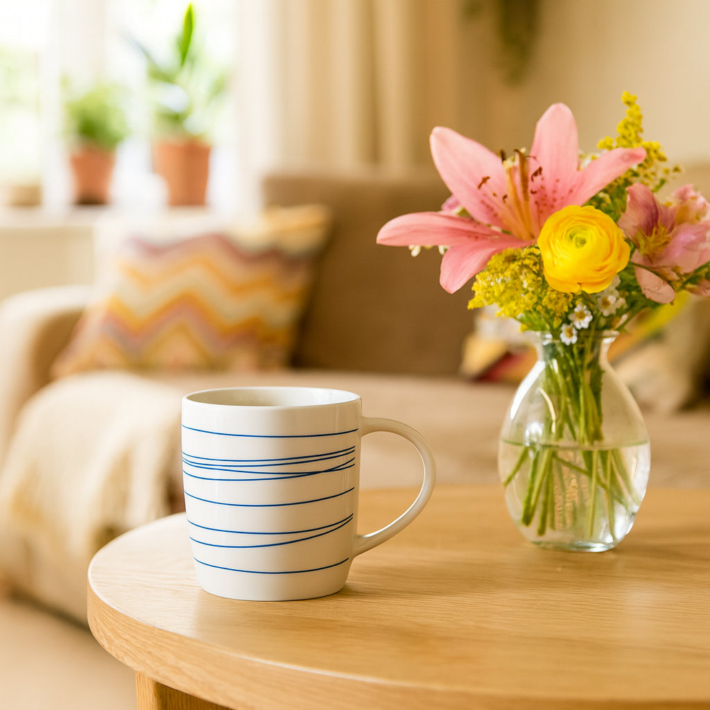 350ml Blue &amp; White Stripe Simply Home Stoneware Mugs - Pack of Six