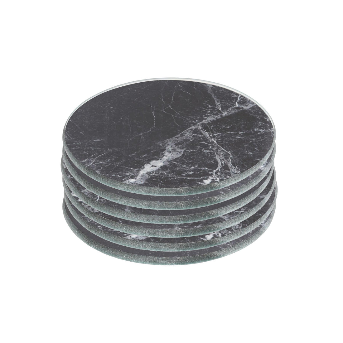 Black Marble-Effect Round Glass Coasters - Pack of 6