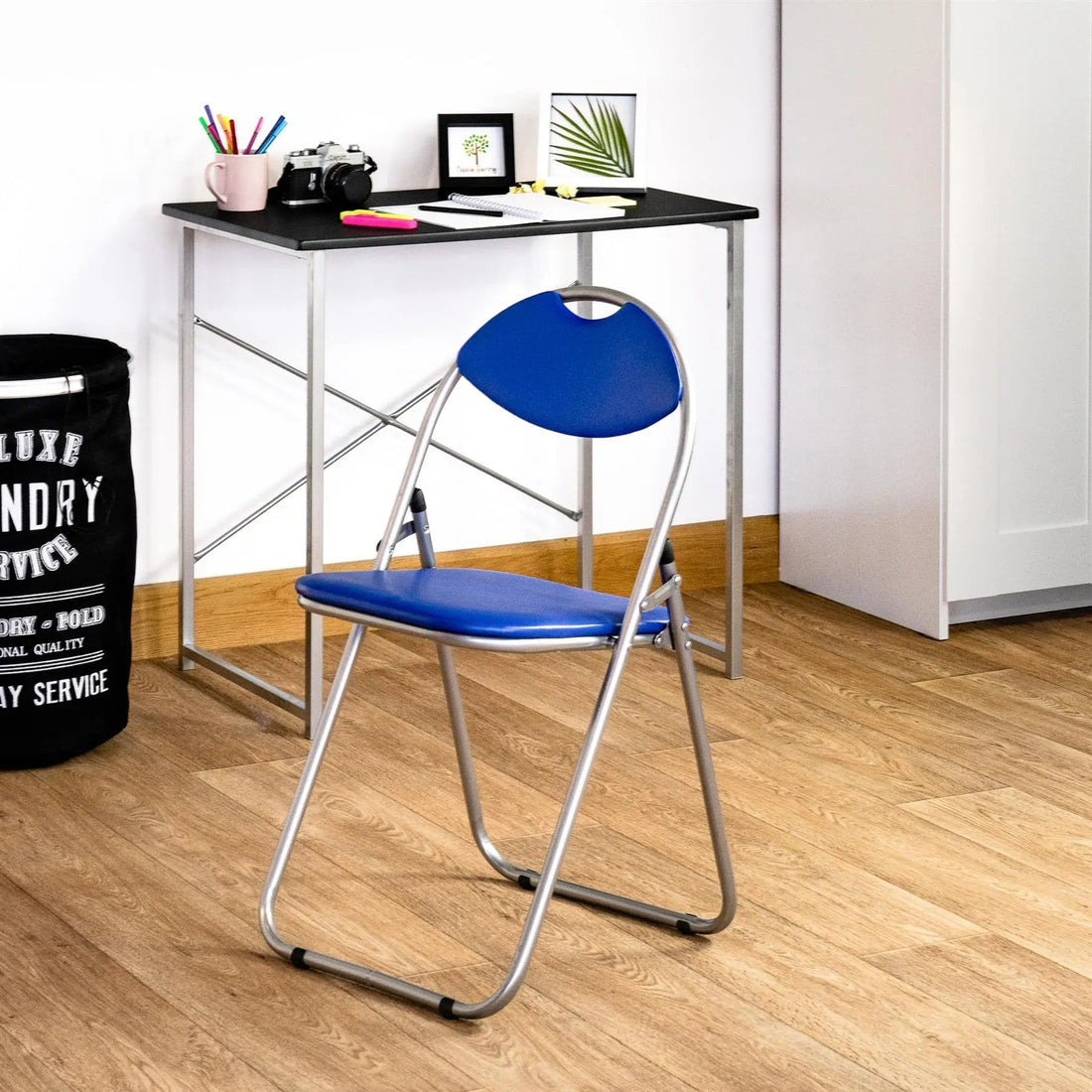 Blue Curved Padded Folding Chair