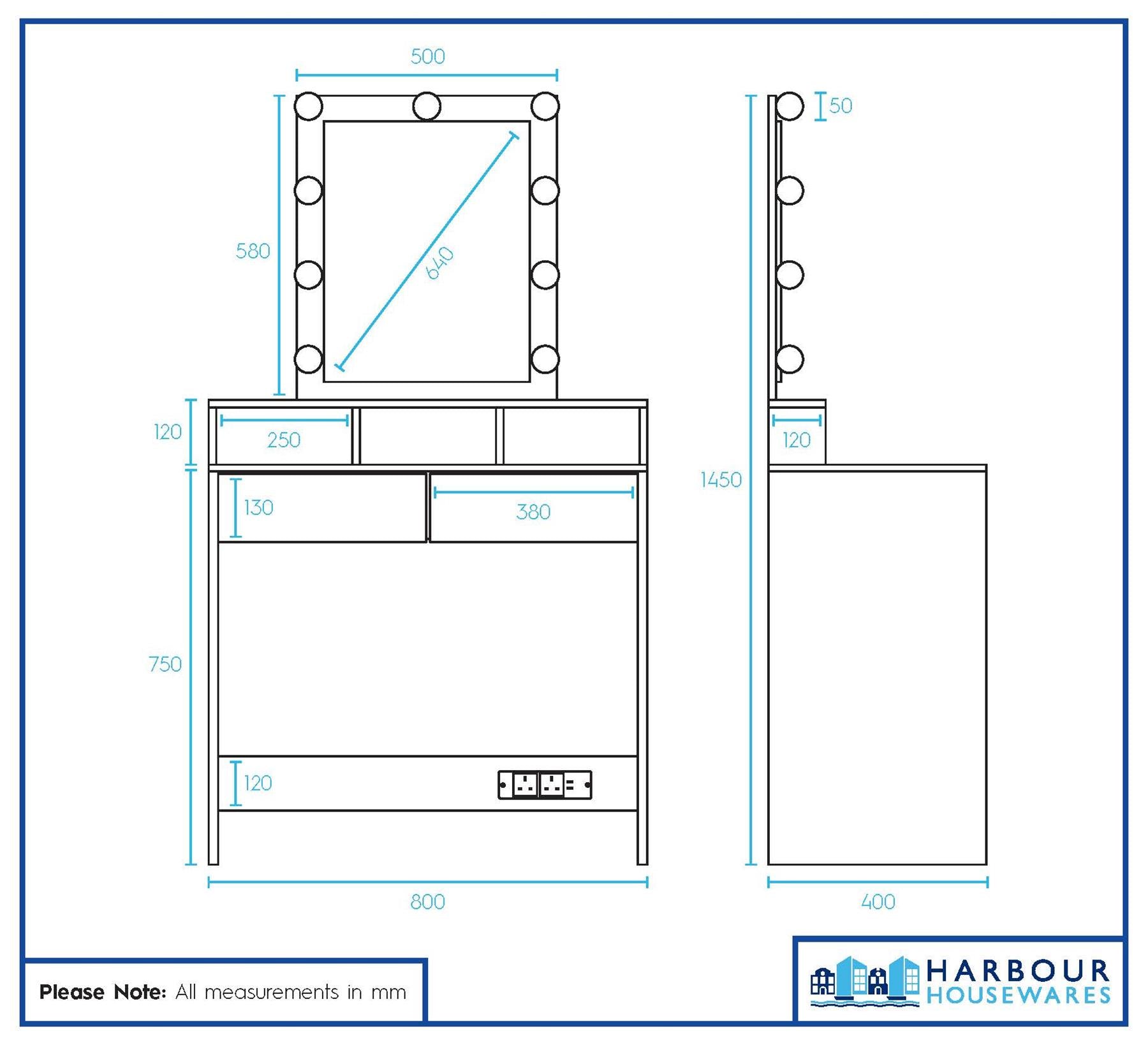 Wooden Dressing Table with LED Lights