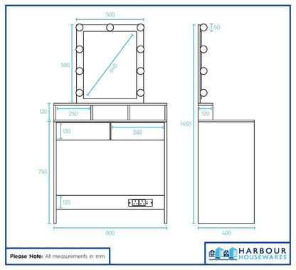 Wooden Dressing Table with LED Lights