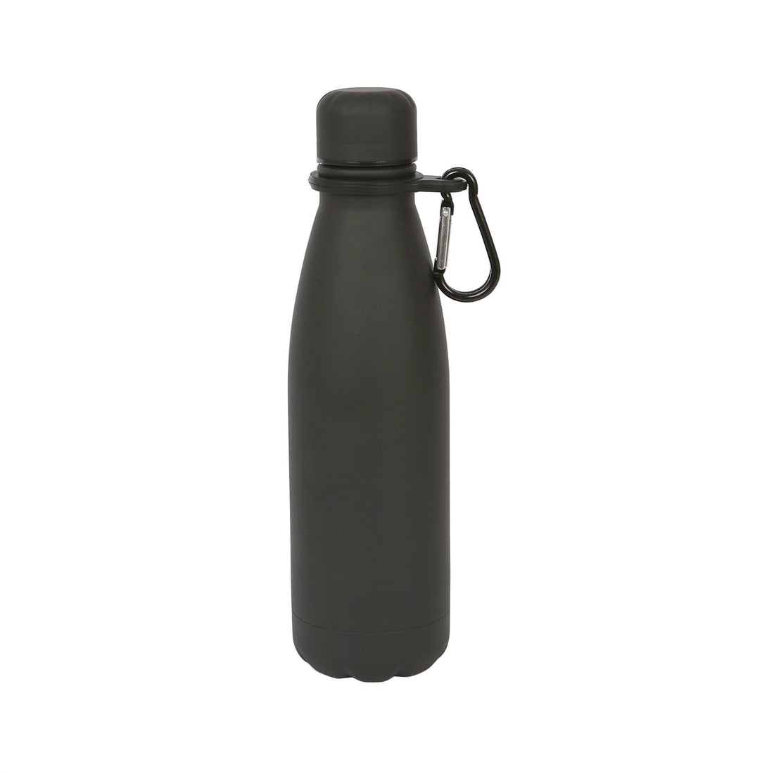 500ml Black Stainless Steel Water Bottle with Carabiner Clip