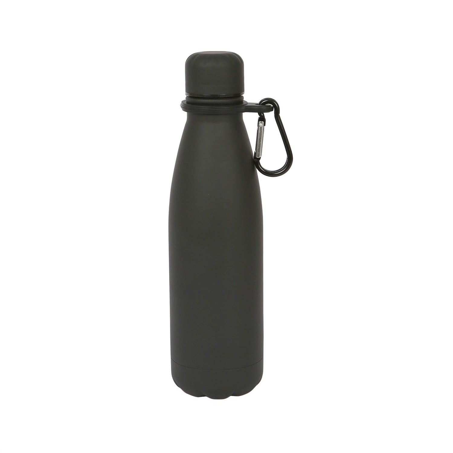 500ml Black Stainless Steel Water Bottle with Carabiner Clip