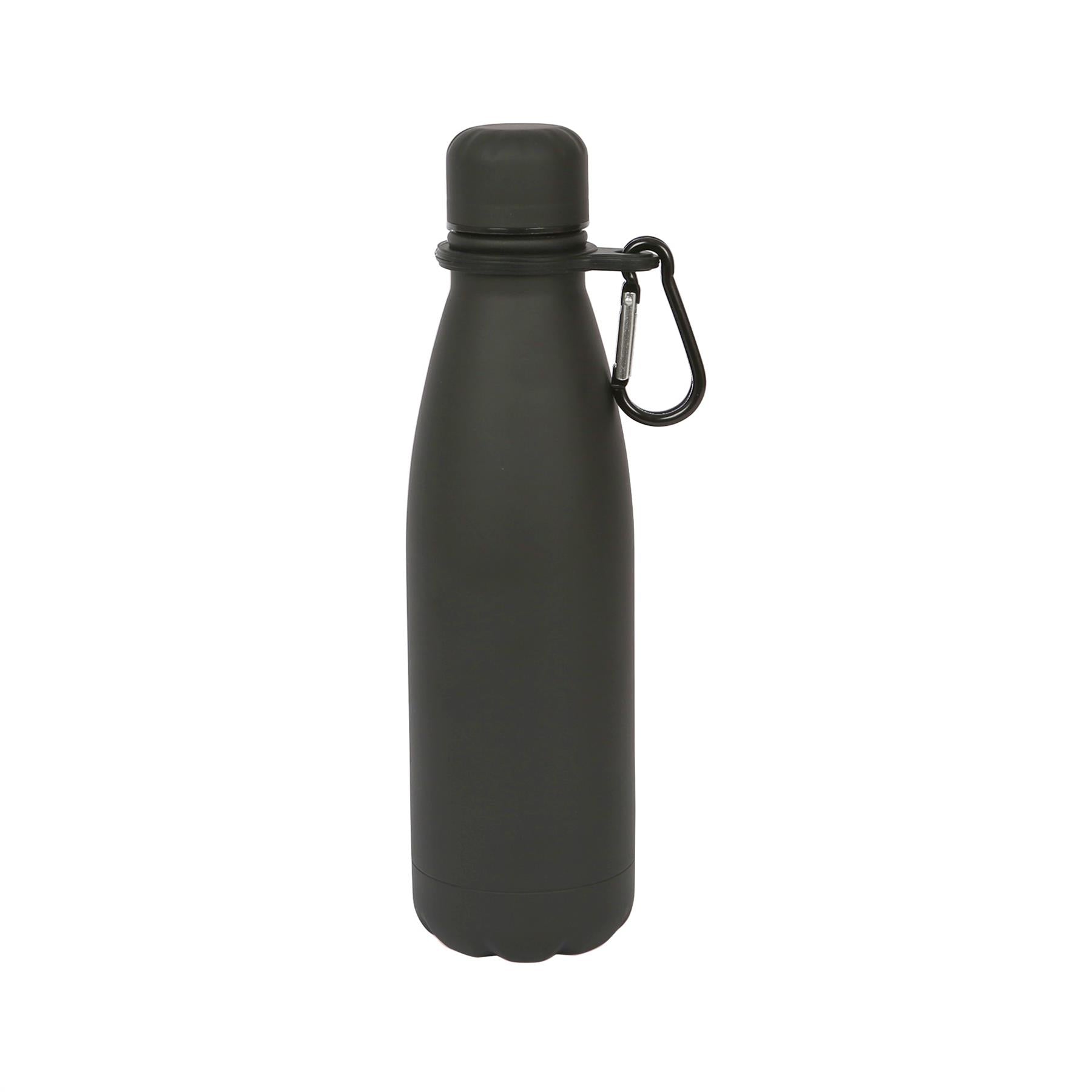 500ml Black Stainless Steel Water Bottle with Carabiner Clip