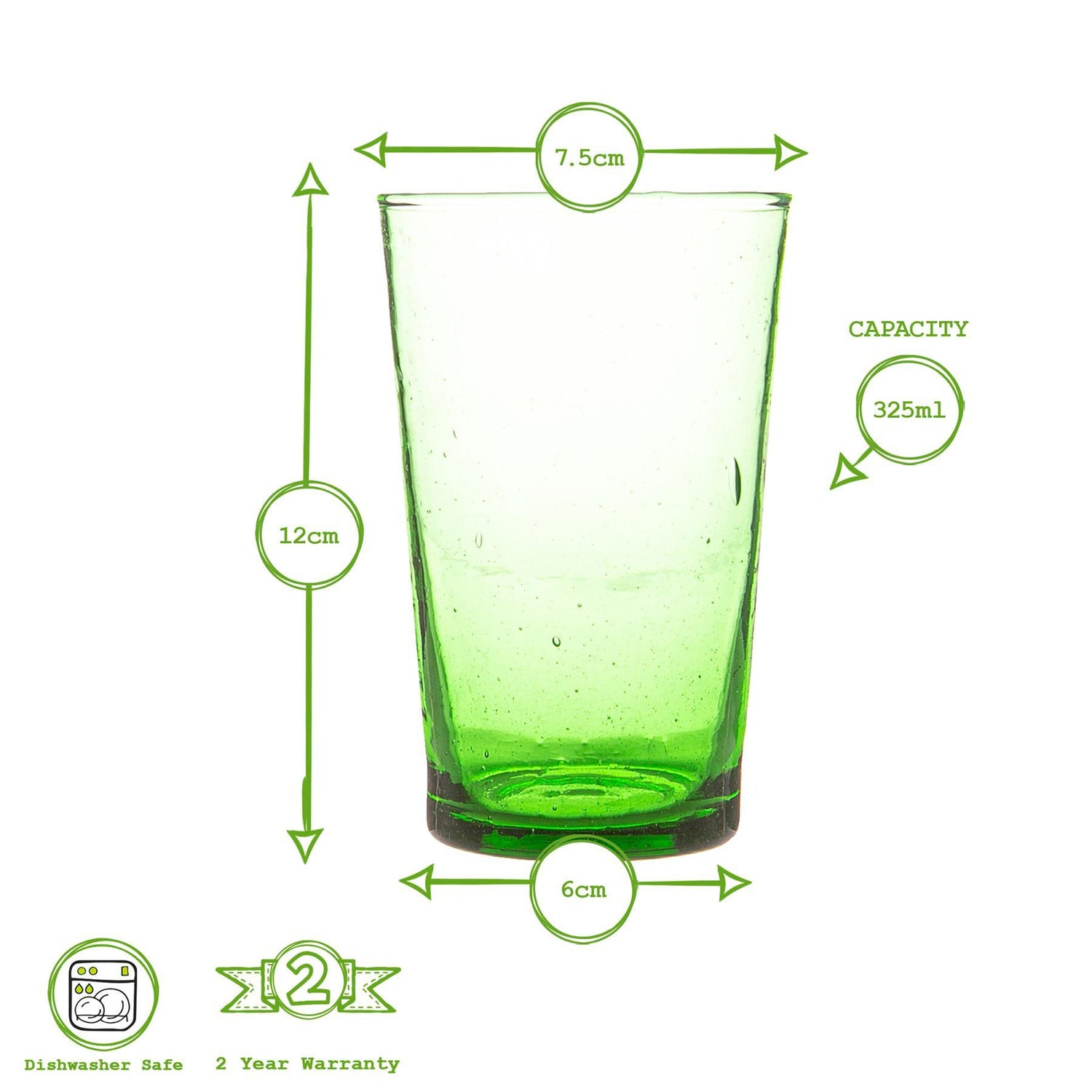 325ml Meknes Green Recycled Highball Glasses - Pack of Six