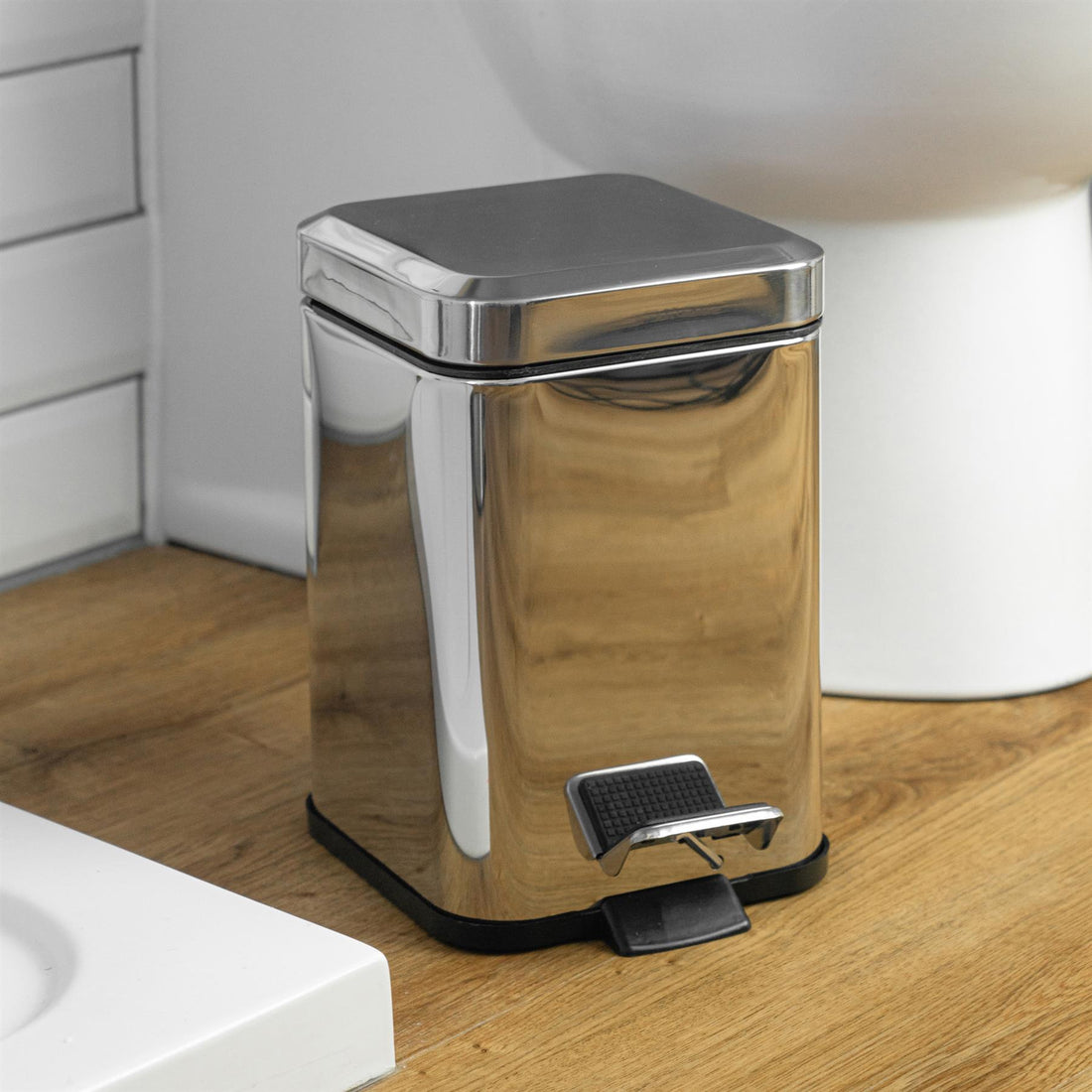 3L Chrome Square Bathroom Pedal Bin