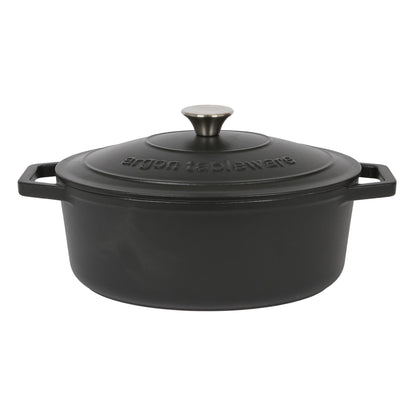 4.68L Matt Black Oval Cast Iron Casserole Dish