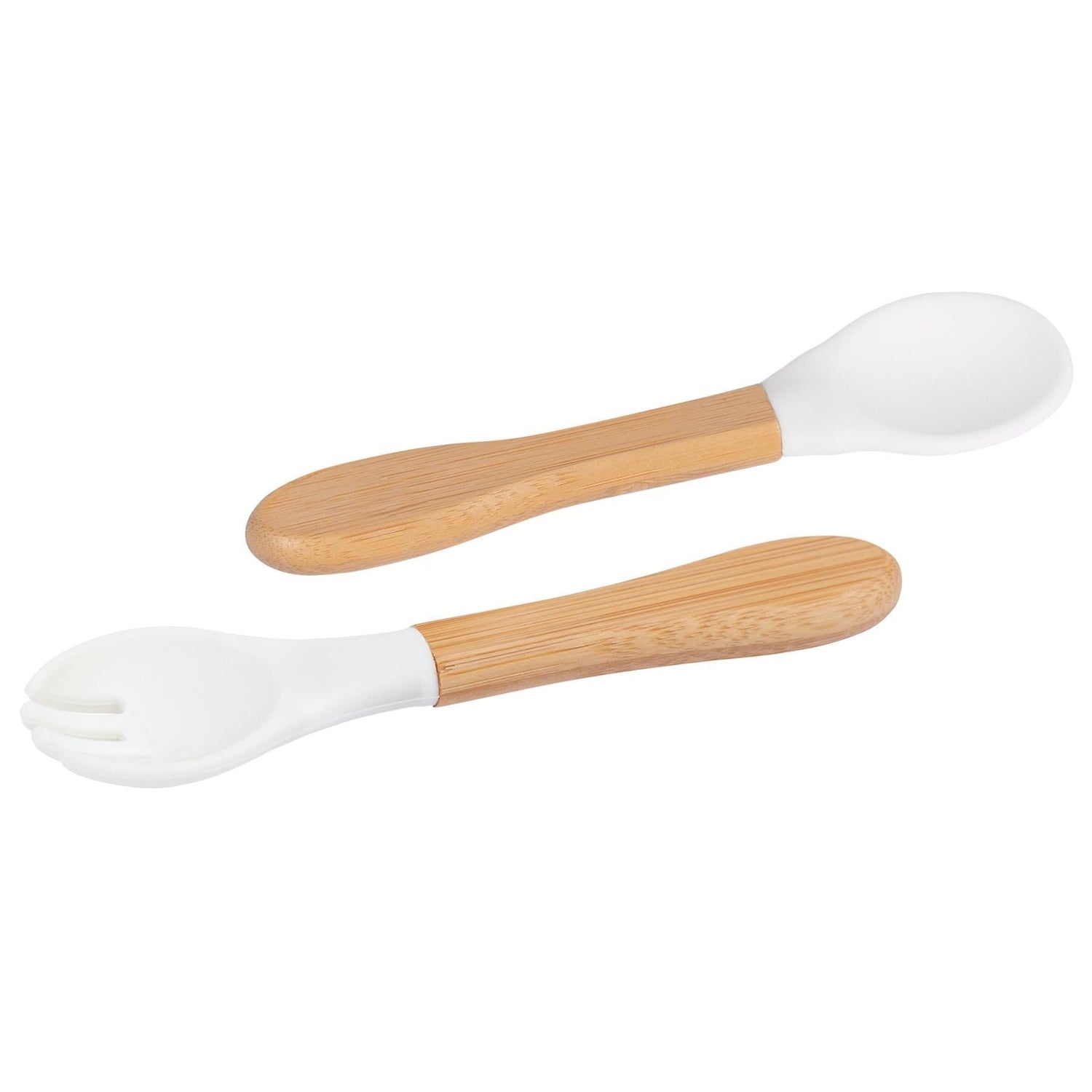 2pc Bamboo Baby Weaning Fork Spoon Set White - Main Image