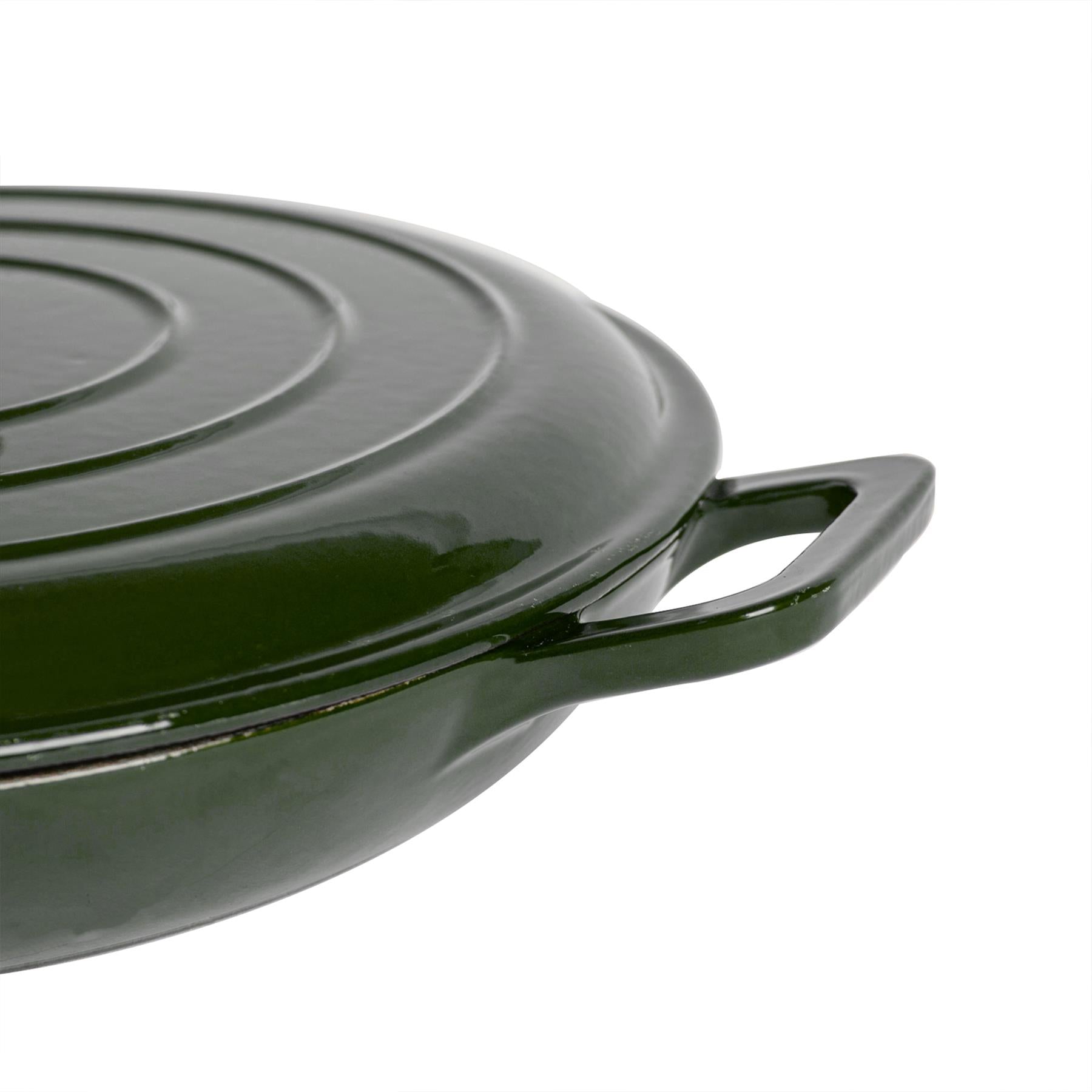 2.3L Dark Green Cast Iron Shallow Casserole Dish