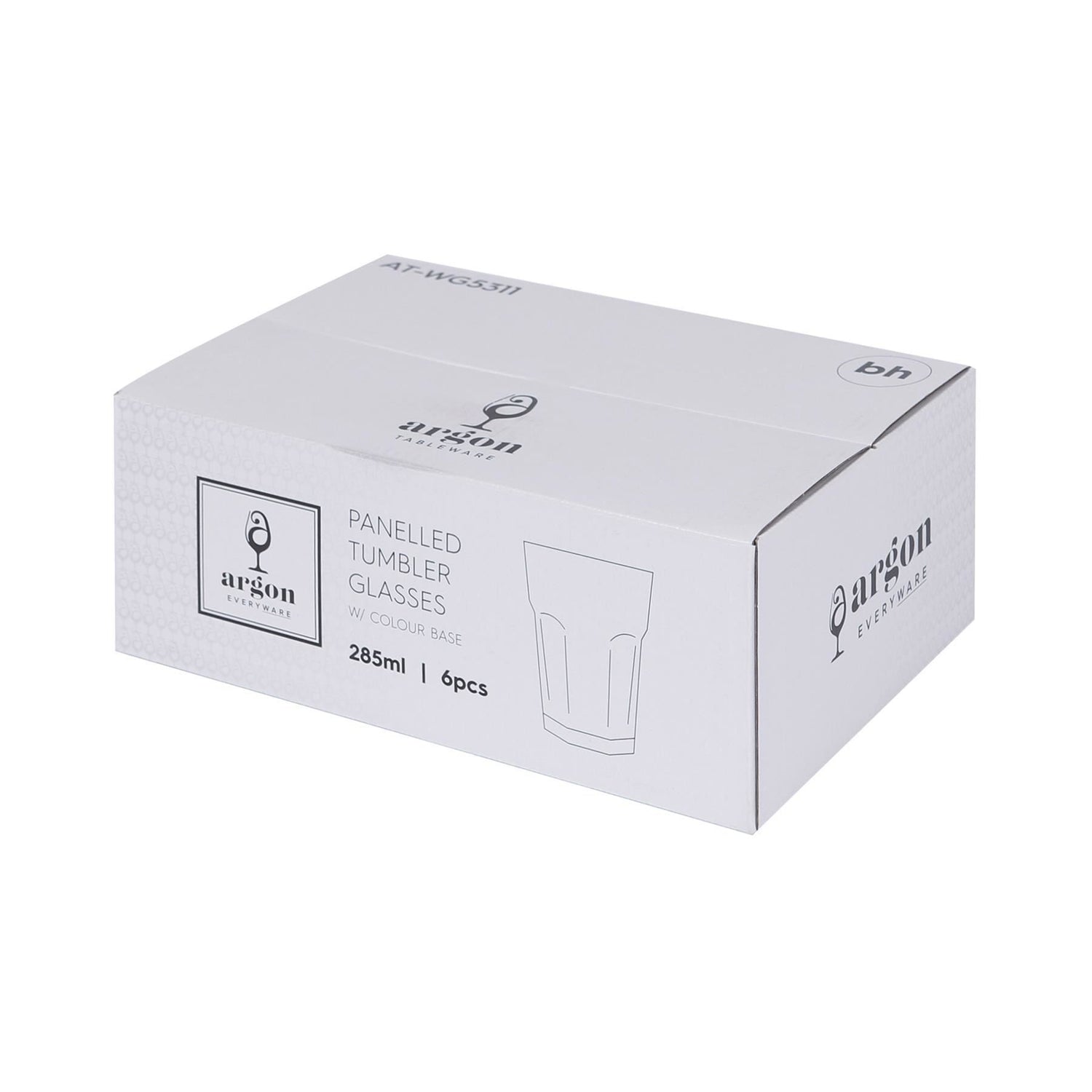 285ml Panelled Glass Tumblers with Coloured Base - Pack of Six
