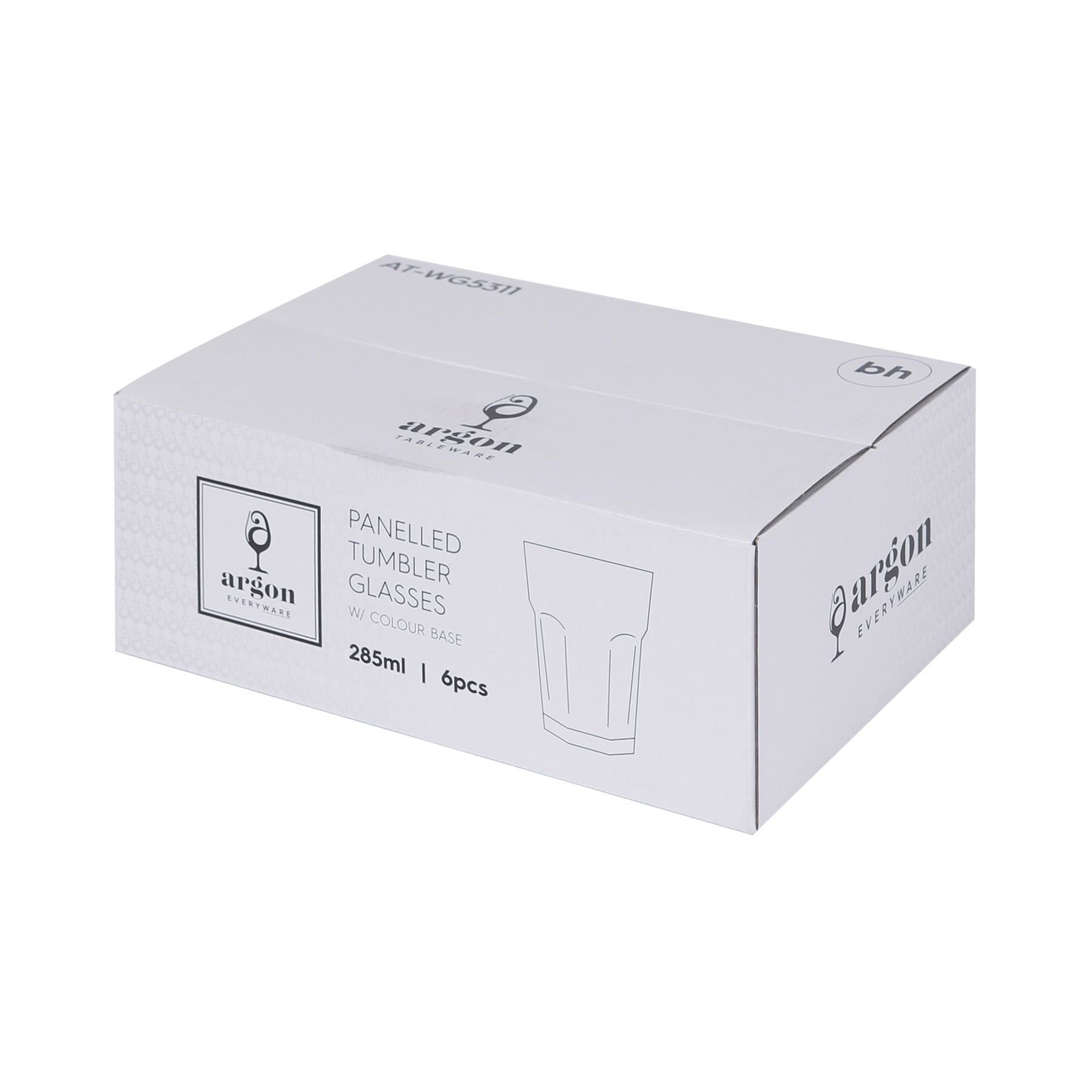 285ml Panelled Glass Tumblers with Coloured Base - Pack of Six