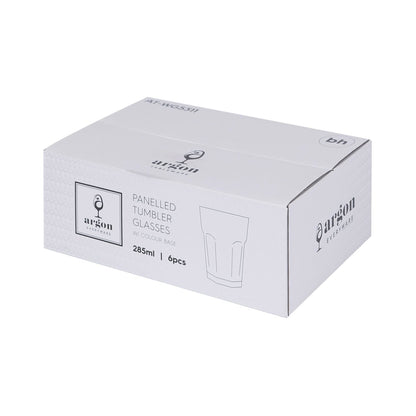285ml Panelled Glass Tumblers with Coloured Base - Pack of Six
