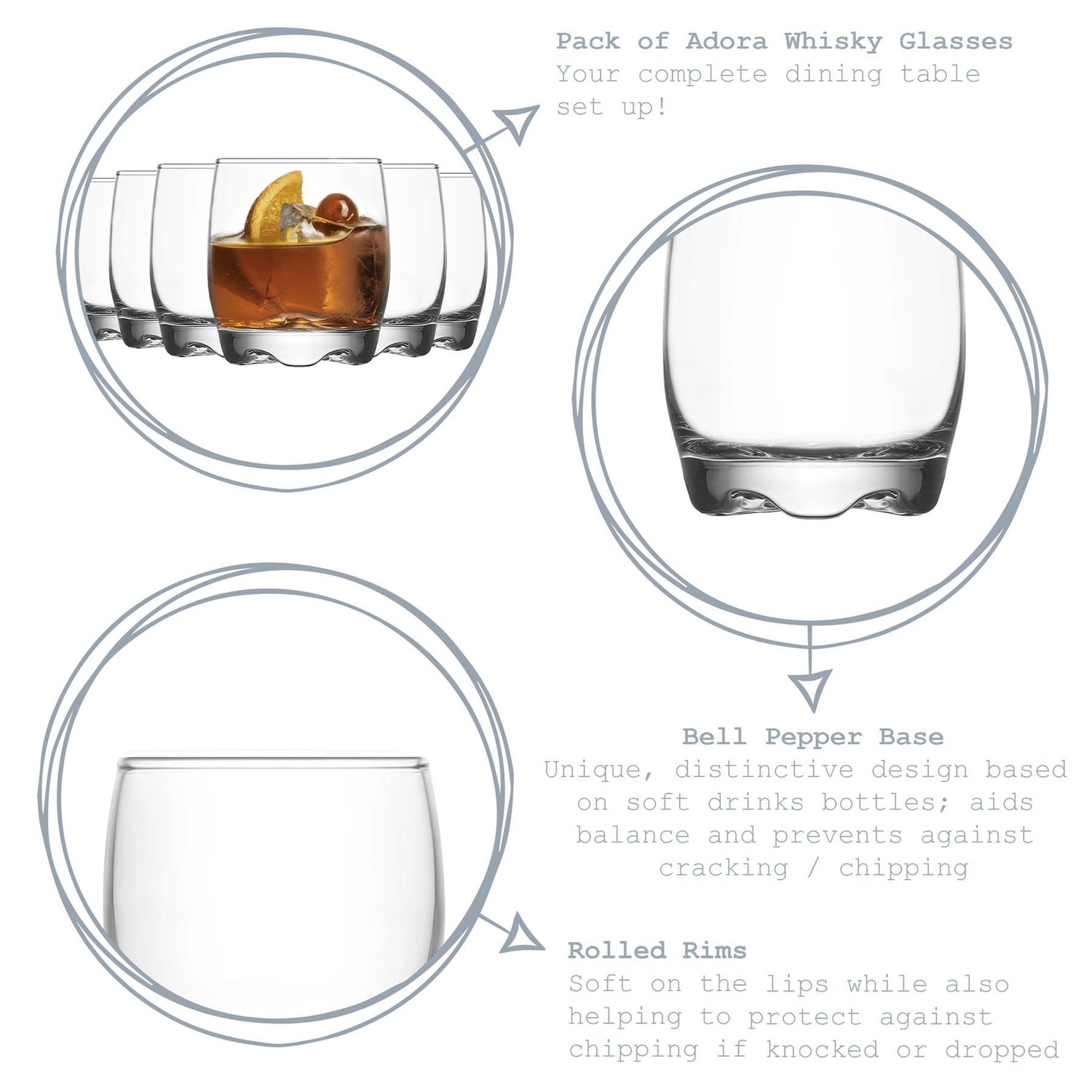 290ml Adora Premium Whisky Glasses - Pack of Six