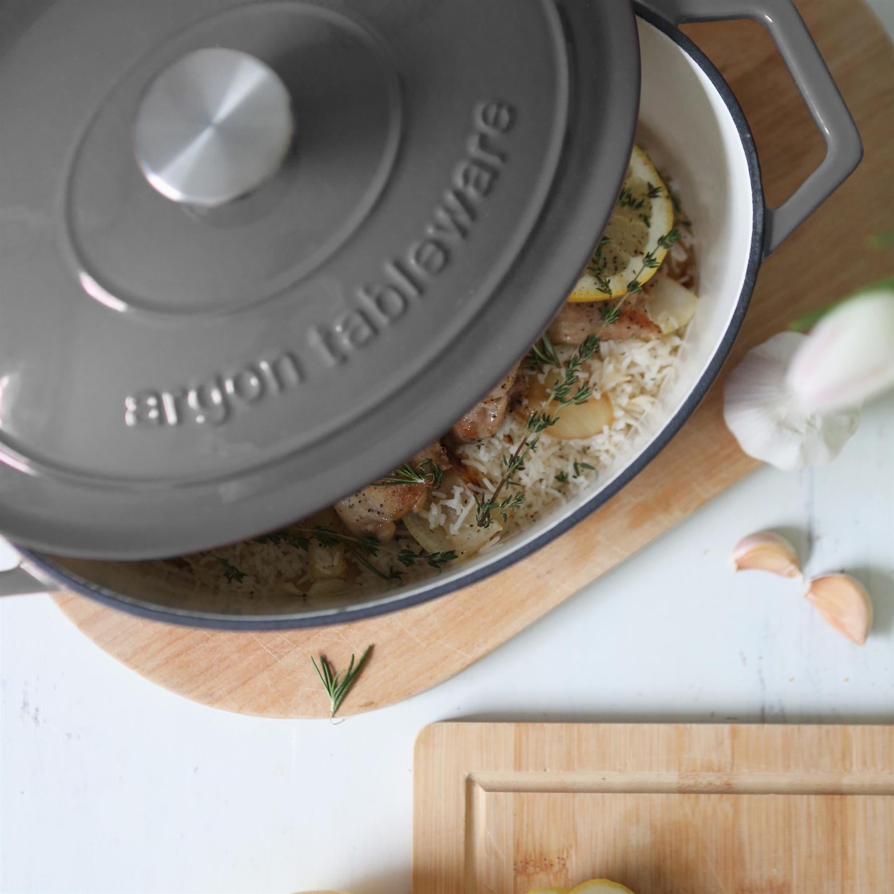 4.68L Dark Grey Oval Cast Iron Casserole Dish