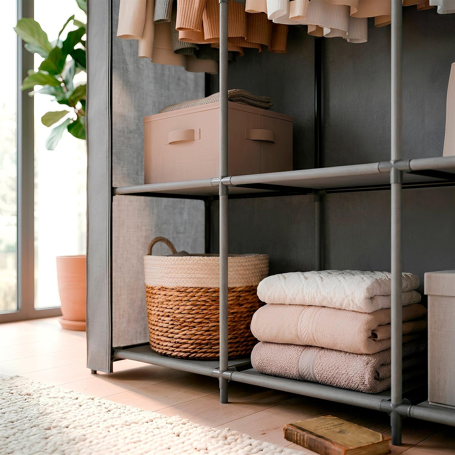 Portable Fabric Wardrobe - 170 x 45 x 167cm - Grey