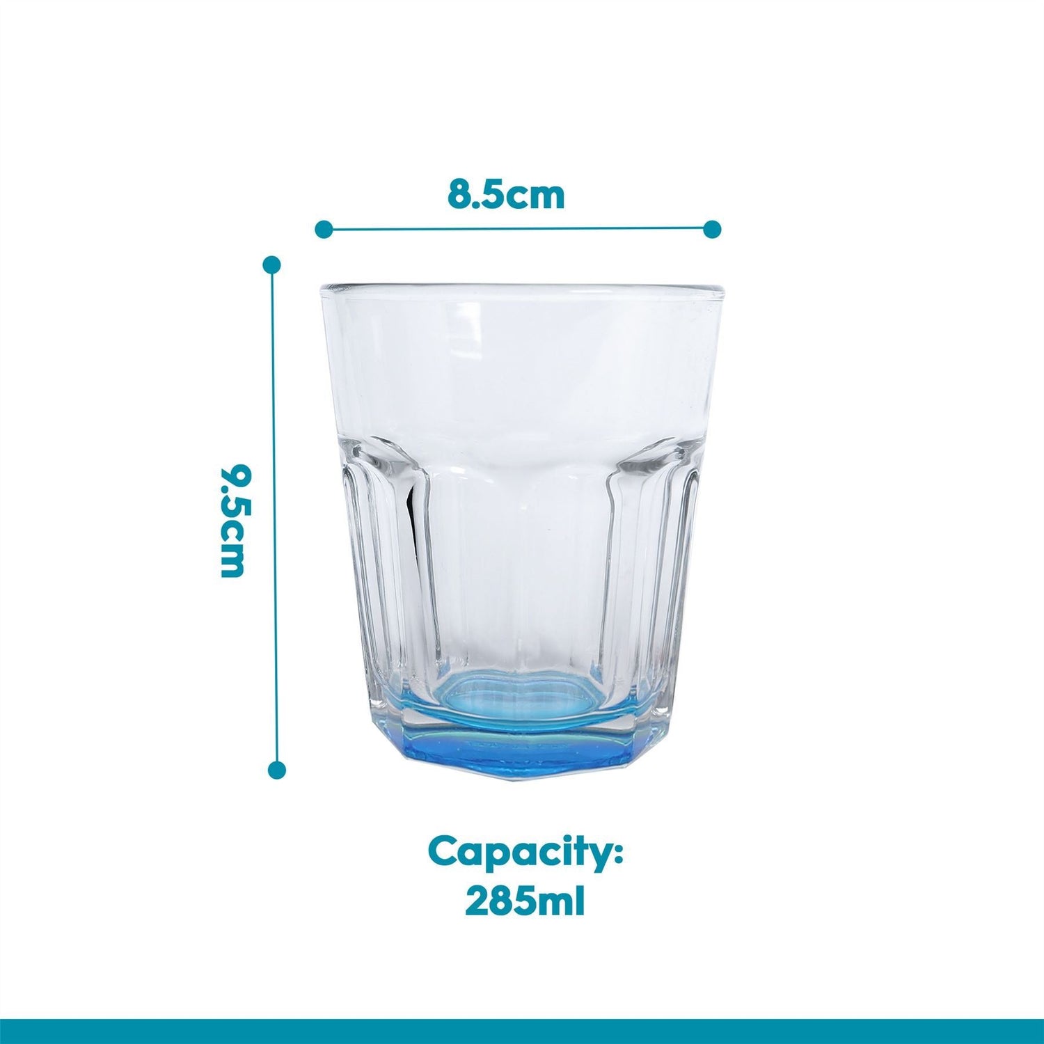 285ml Panelled Glass Tumblers with Coloured Base - Pack of Six