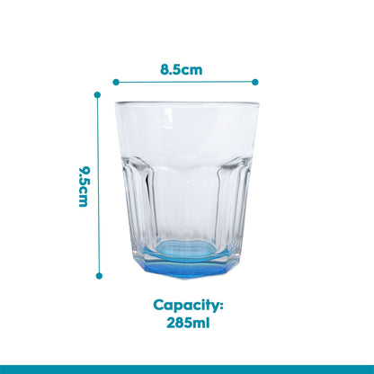 285ml Panelled Glass Tumblers with Coloured Base - Pack of Six