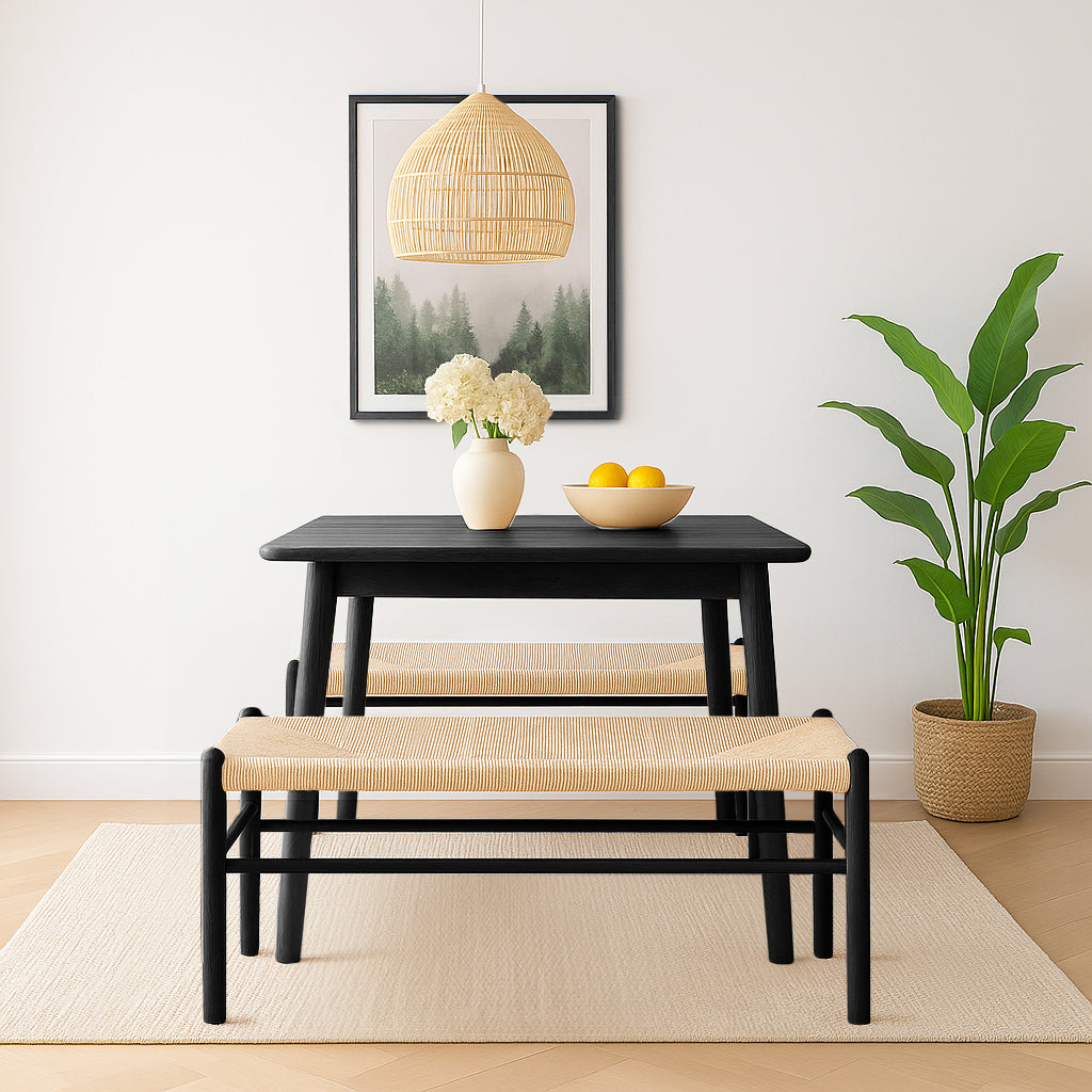 Black Wooden Wishbone Dining Bench