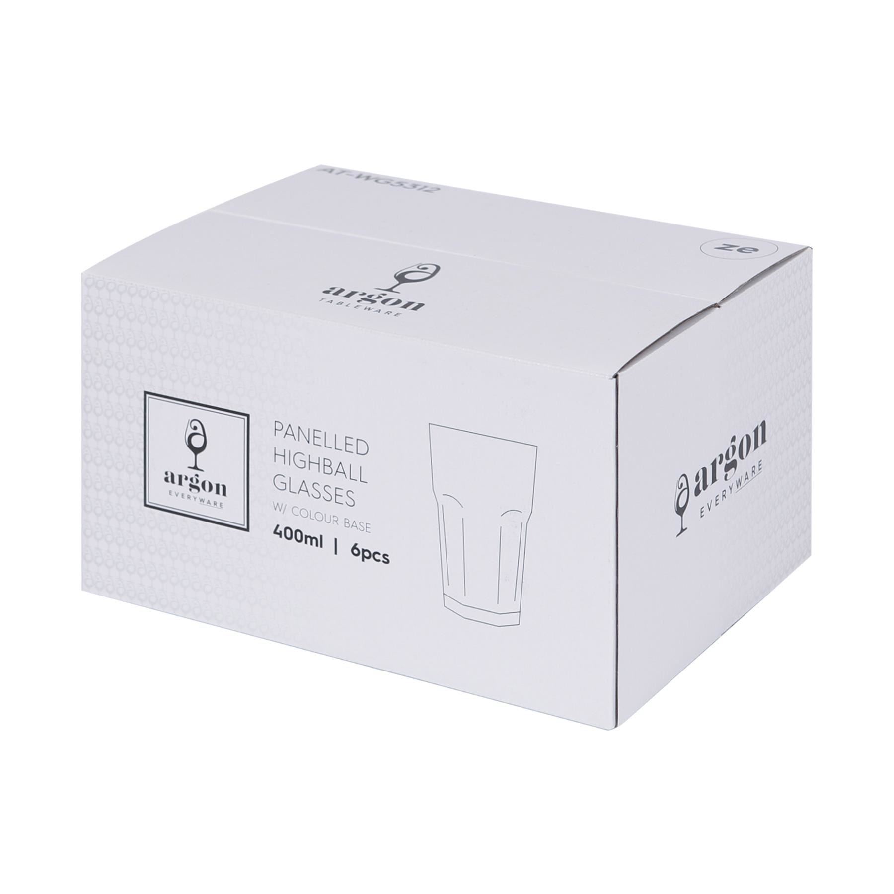400ml Panelled Highball Glasses with Coloured Base - Pack of Six