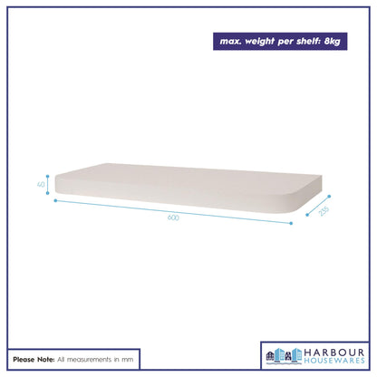 Rounded Wooden Floating Shelf - 60cm - White