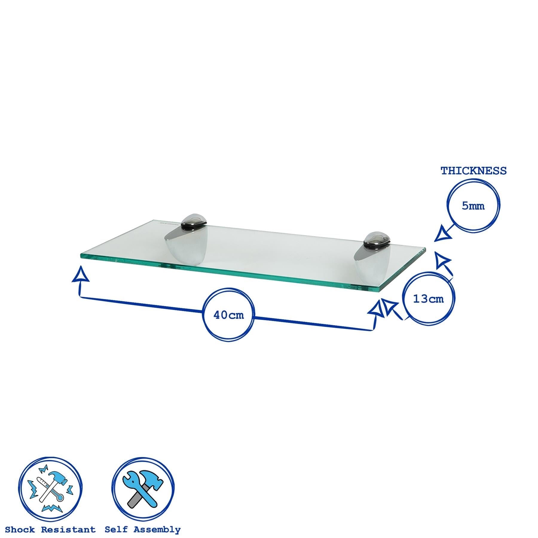 40cm Floating Glass Shelf with Gold Fixings