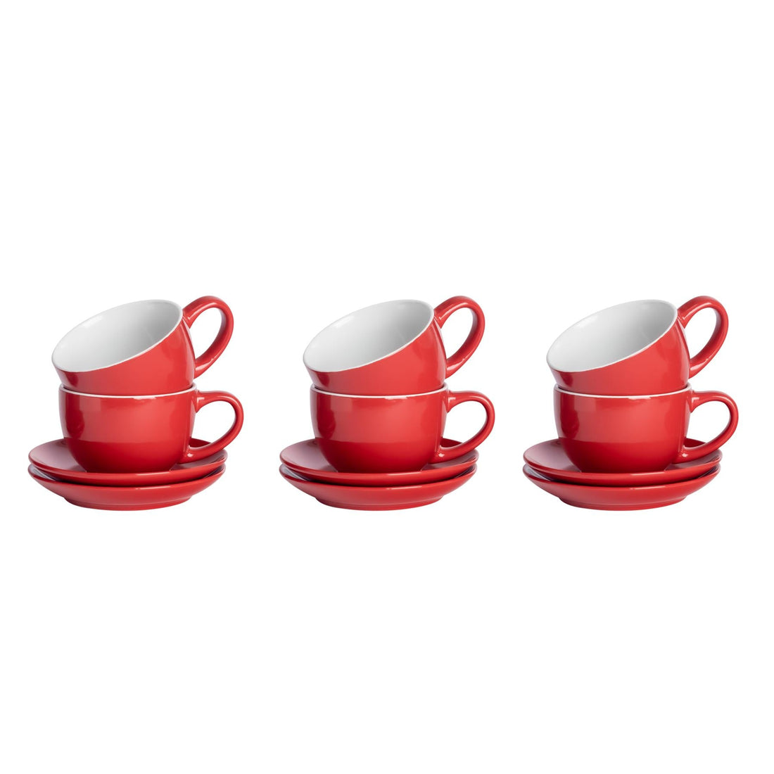 250ml Red Cappuccino Cups &amp; Saucers - Pack of Six
