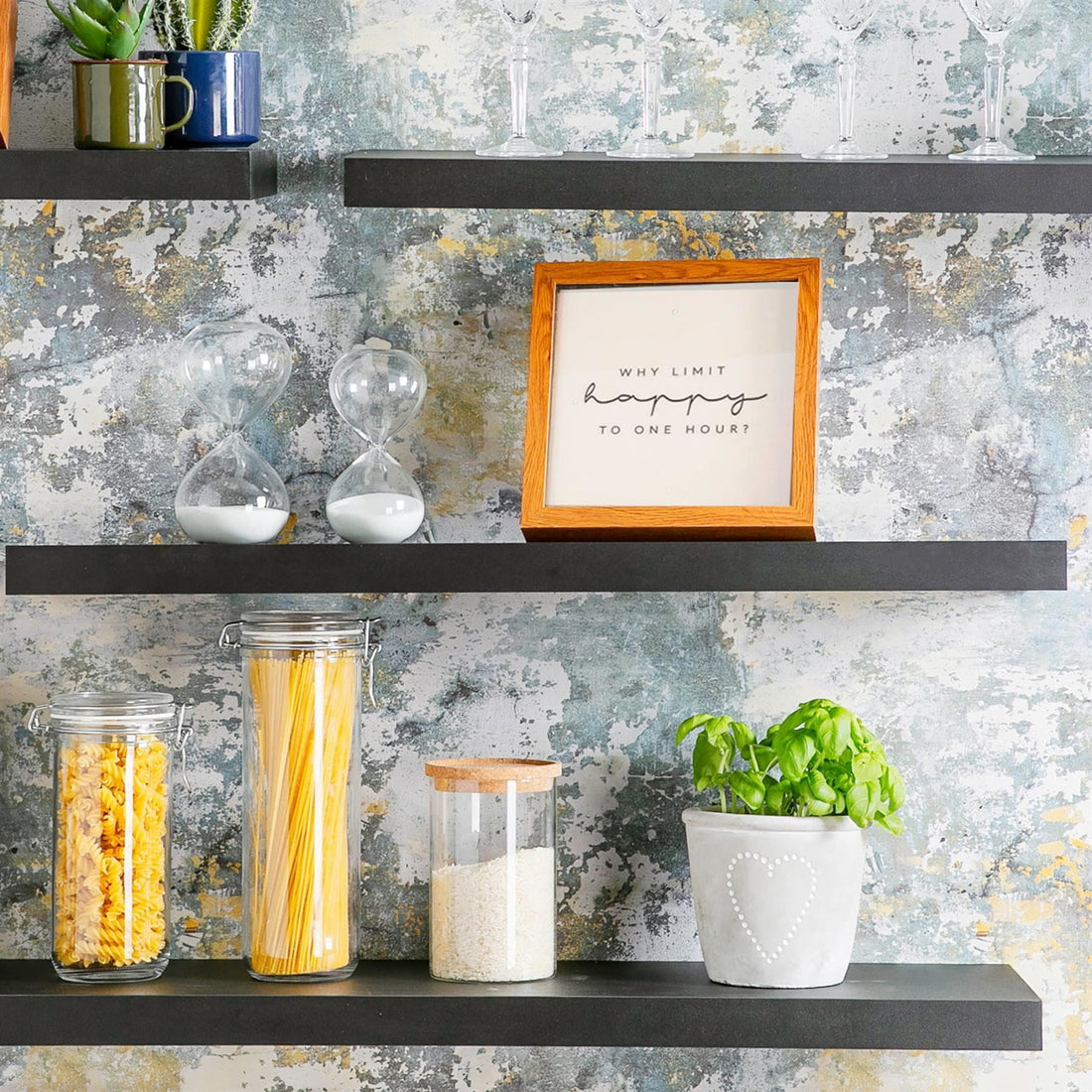 80cm Black Modern Floating Shelves - Pack of Three