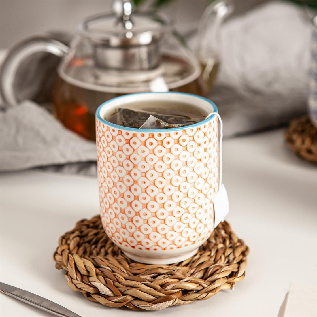 280ml Orange Hand Printed Stoneware Tumblers - Pack of Six