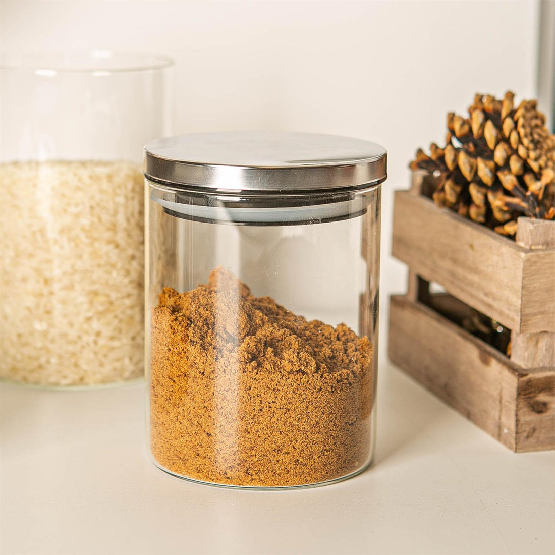 750ml Scandi Glass Storage Jar with Silver Metal Lid