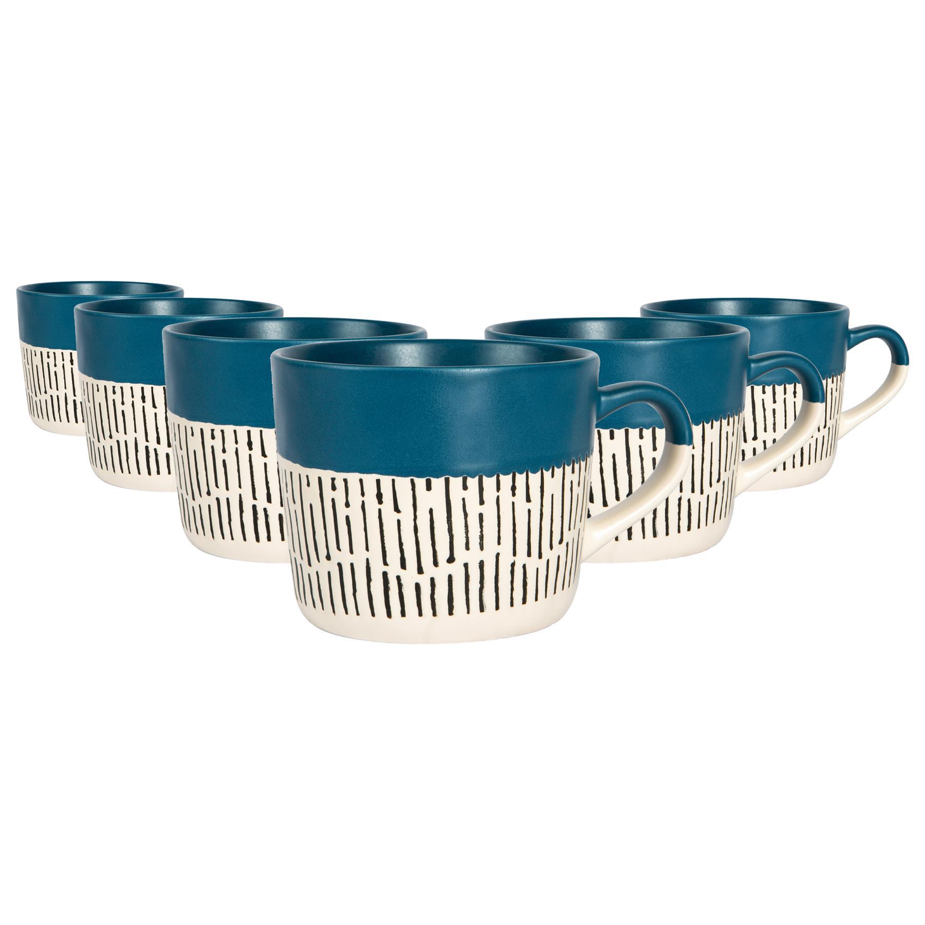 450ml Blue Colour Block Dash Stoneware Coffee Mugs - Pack of Six ...