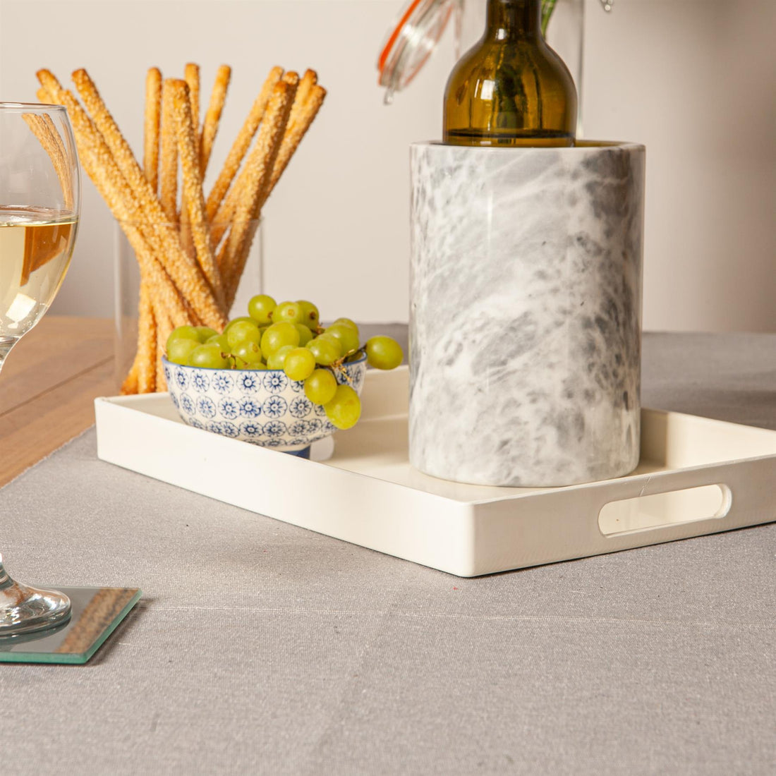 34.5cm x 25cm White Rectangle Lacquer Tray