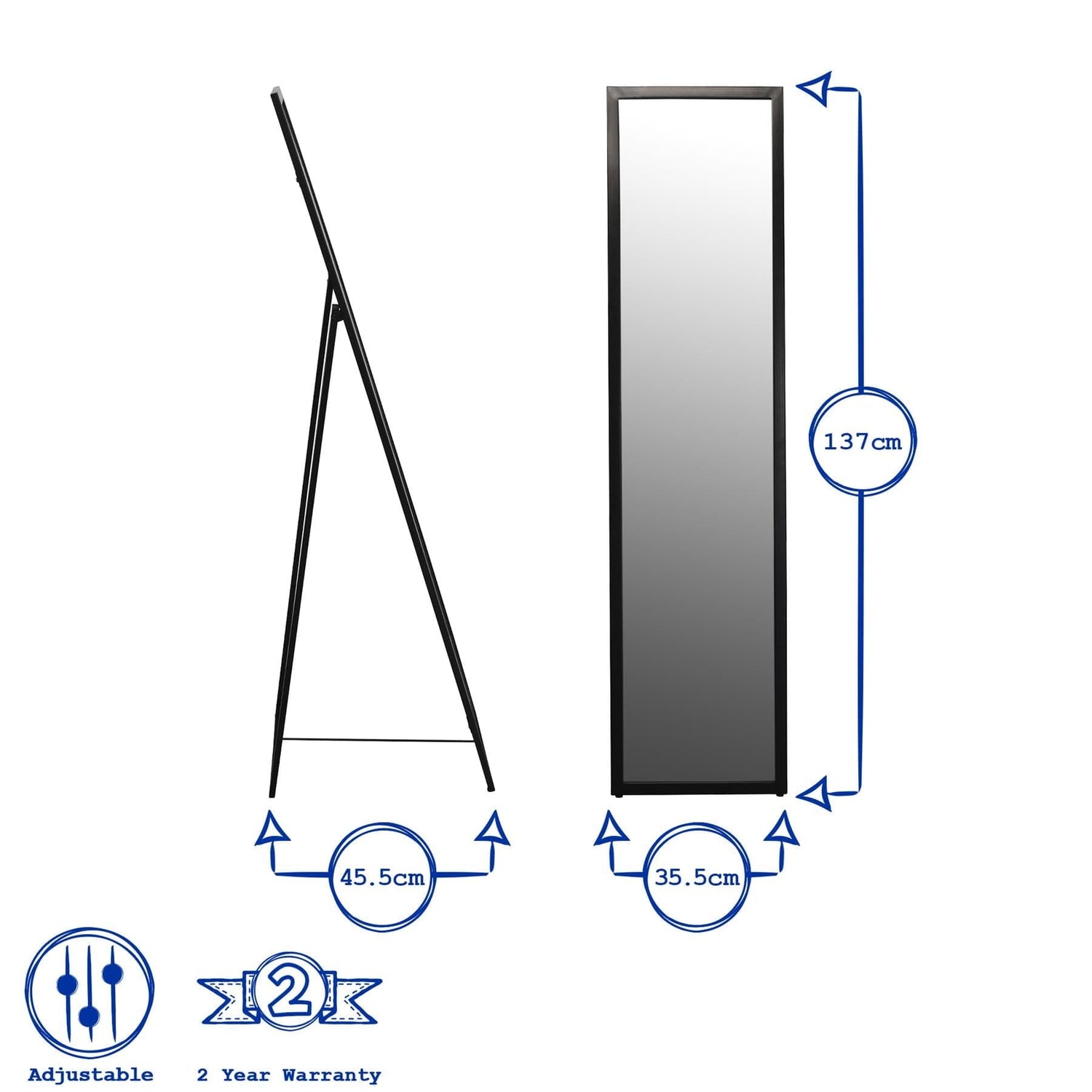 137cm x 35.5cm Black Square Full-Length Mirror
