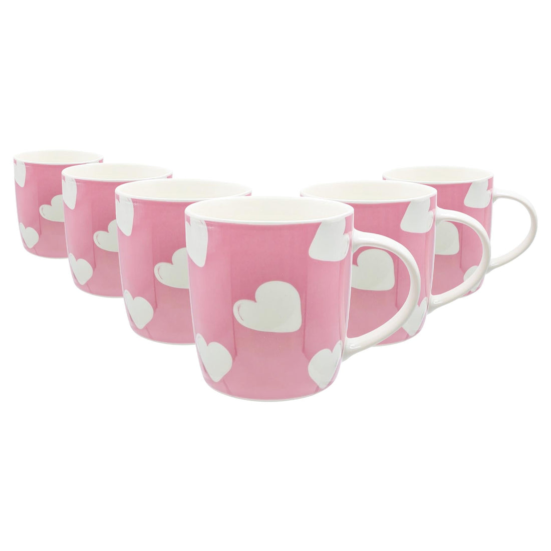 350ml Pink &amp; White Hearts Simply Home Stoneware Mugs - Pack of Six